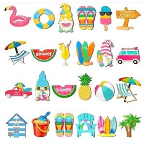 NEW Summer Beach Seasonal Tree Ornaments Set of 21‎ Wooden Summer Decorations